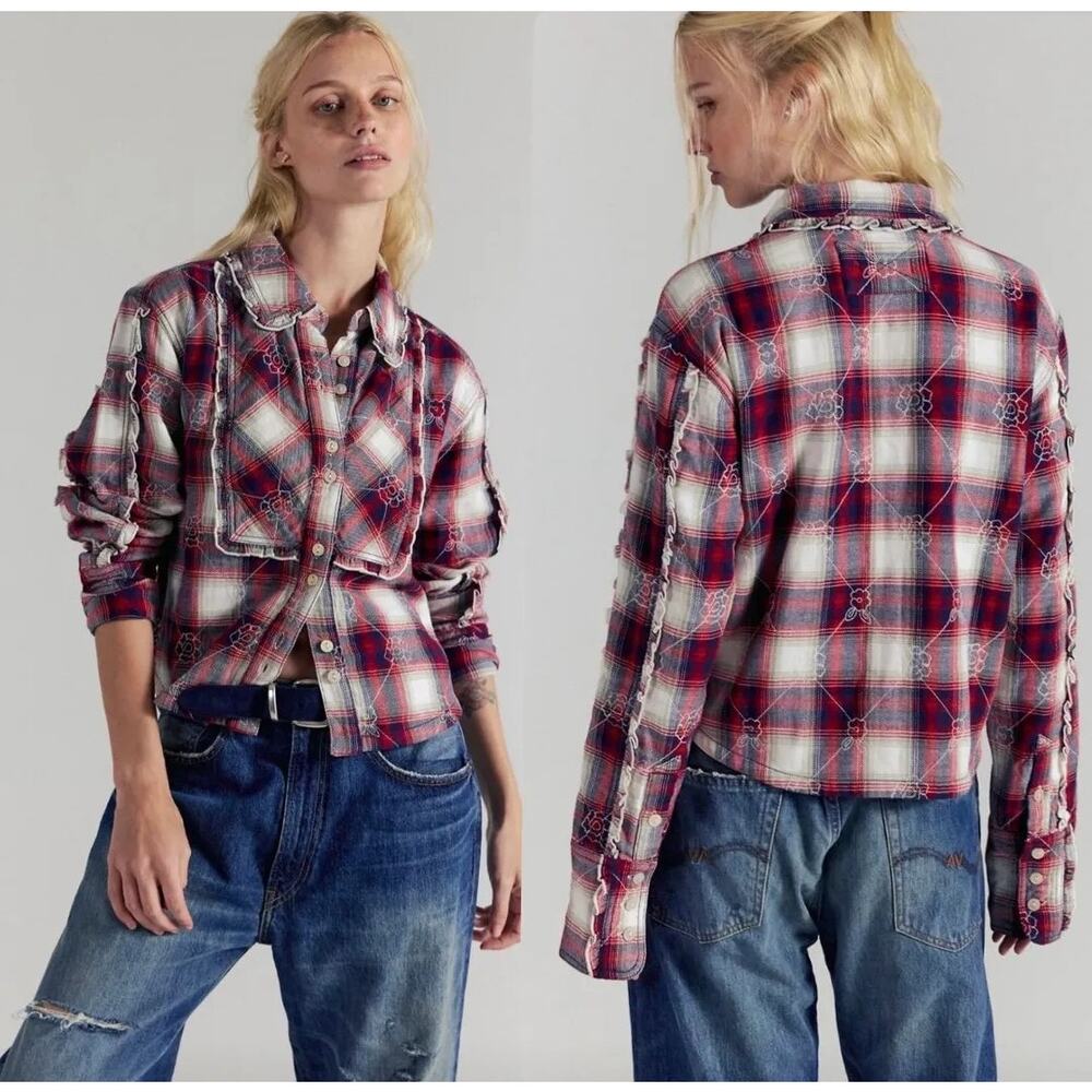We The Free Georgia Plaid Embroidered Button Down Shirt NWT